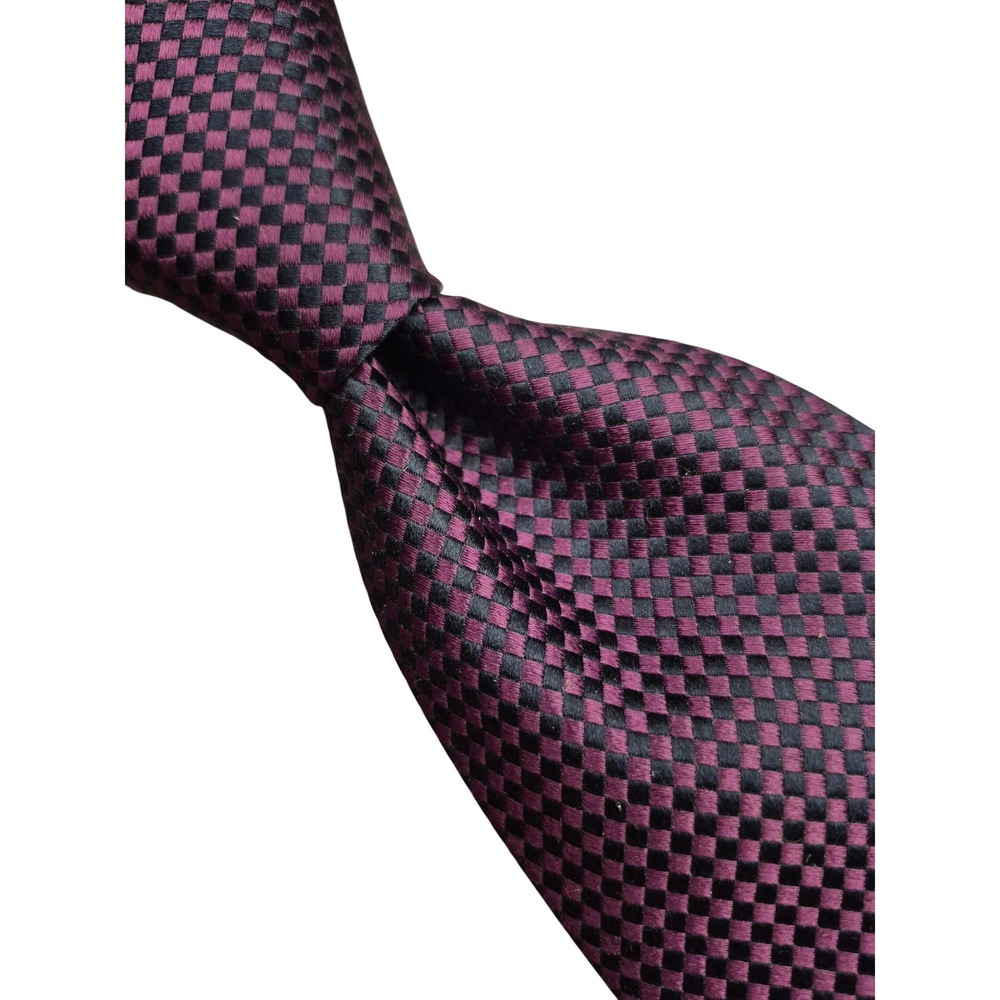 Charvet Place Vendome Mens Silk Tie Purple Black Micro Check Geometric France